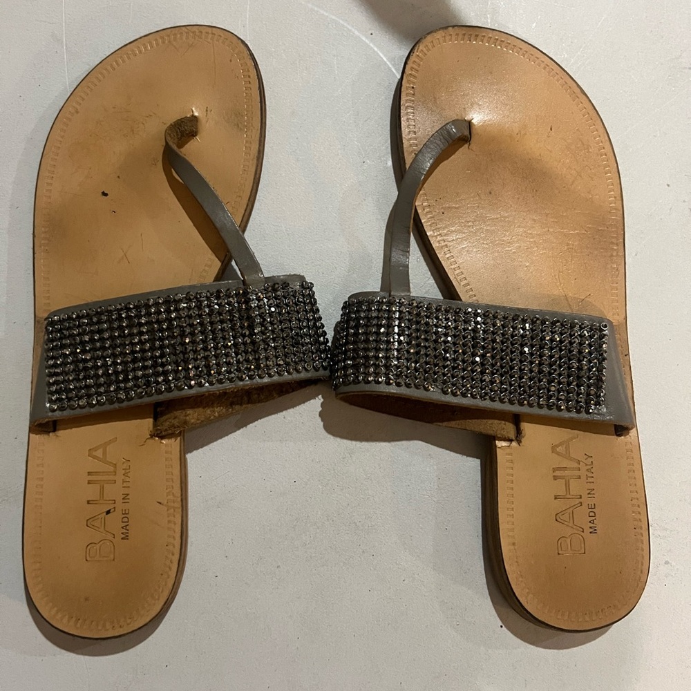 Bahia Women's Gray Crystal-Embellished Slide Sandals